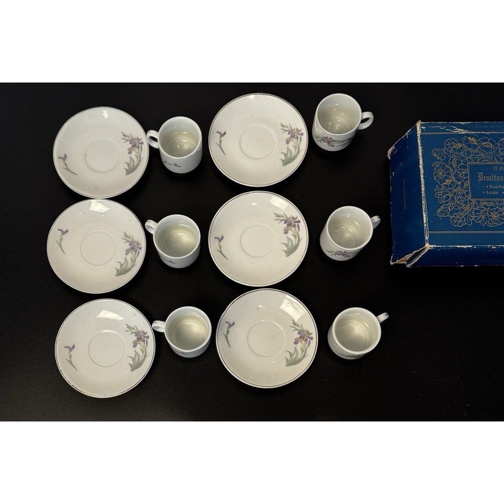 Vintage Porcelain 12 pc. Demitasse Set Cups Saucers Promotional Import Corp.
